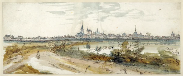 Näkymä Calcarista, 1600-luvun loppu (kynä ja ruskea muste vesivärillä paperille)
