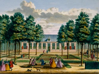 Näkymä Jagerlustin talosta, Hendrick de Lethin ja Matthias Brouerius Van Nidekin Het Zeganpralent Kennemerlantista, julkaistu n. 1700-1730