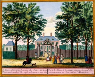 Näkymä Schulpenin talosta, Hendrick de Lethin ja Matthias Brouerius Van Nidekin Het Zeganpralent Kennemerlantista, julkaistu n. 1700-30