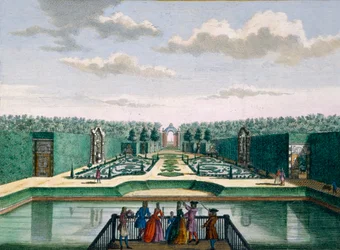 Näkymä parterille ja riemukaarelle, Meerestein, Hendrick de Lethin ja Matthias Brouerius Van Nidekin Het Zeganpralent Kennemerlantista, julkaistu n. 1700-1730