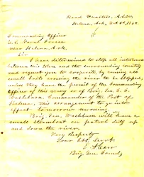 Kirje E.A.Carr, Helena, Arkansas, Yhdysvaltain merivoimien komentajalle Helenan lähellä Arkansasissa 2. lokakuuta 1862