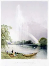 Suuri suihkulähde, Enville Gardens, pubi. kirjoittanut Thomas McLean (litho)