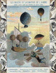 Aerostation - Pierre de Lanan lentävä veneprojekti - Besnierin lentävä lentokone (1678) - Ilmapallo - Ilmapallo - Ilmalaivailmapallo - kuva E Letellieristä - Suojaa historiallinen muistikirja, 1800-luvun loppu