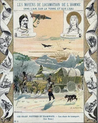 Kuljetustankit - Attilan hunnit (n. 395-453) - Barbaarien hyökkäykset - E Letellierin kuvitus - Suojaa historiallista muistikirjaa, 1800-luvun loppu -
