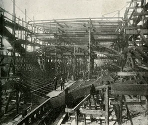 Sotalaivan rakentaminen: Ensimmäisen luokan risteilijä käynnissä Thamesin ruukissa, c1897