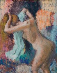 Kylvyn jälkeen nainen kuivaamassa itseään; Apres le bain, femme s"essuyant, n. 1890-1895