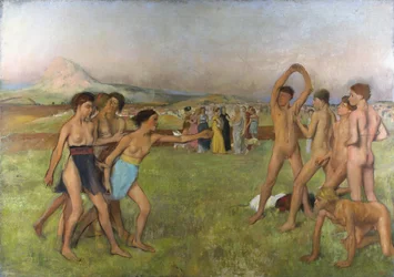 Pienet spartalaiset tytöt provosoivat poikia. Noin 1860-1862, öljy kankaalle