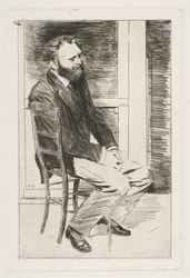 Manet istuu, käännetty oikealle, 1864-65.