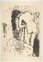 Seisova alaston nainen kuivaamassa itseään, 1891-92.