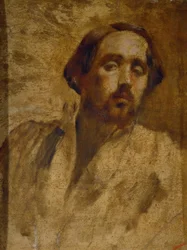Portrait de l’artiste en blouse d’atelier