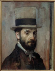 Muotokuva Leon Joseph Florentin Bonnatista (1833-1922) Taidemaalari käyttää silinteriä. Edgar Degasin (1834-1917) maalaus 1863 su. 0,43x0,36 m Bayonne, Musee Bonnat - Muotokuva Leon Joseph Florentin Bonnatista (1833-1922). Taiteilija käyttää silinteriä. Ma