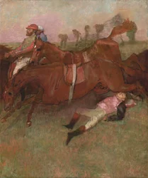 Kohtaus esteratsastuskilpailusta: Pudonnut jockey