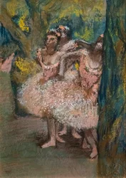 Kolme tanssijaa lohihameissa. 1904-1906. Pastelli maroufle-paperilla pahville.
