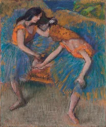 Kaksi tanssijaa keltaisilla korsaasilla, n. 1902
