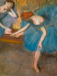 Kaksi lepäävää tanssijaa (tunnetaan myös nimellä "Blue dancers") (yksityiskohta). Noin 1898. Pastelli hienolle veliinipaperille.