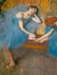 Kaksi lepäävää tanssijaa (tunnetaan myös nimellä "Blue dancers") (yksityiskohta). Noin 1898. Pastelli hienolle veliinipaperille.