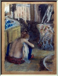 Nainen kyykkyssä pastellia Edgar Degasin (1834-1917) monotypialla 1877 su. 0,18x0,14 m Pariisi, musee d