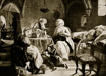 Ludvig XVI ja hänen perheensä temppelissä, kuvitus "Hutchinsonin kansojen historiasta", n. 1915
