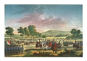 Keisarillinen kaarti ohjaamassa kahden keisarin läsnäollessa Tilsitissä, 28. kesäkuuta 1807, c1850