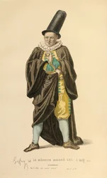 Puku Scanarellen roolia varten, noin 1868 (kaiverrus).