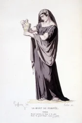 Cornelien hahmo teatterinäytelmässä La mort de Pompee - Theater complet: (Corneillen näytelmien kokoelma) piirustus Geffroy, kaiverrus Colin - toim. Laplace, Sanchez et Cie, Pariisi 1884