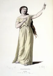 Paulinen hahmo tragediassa Polyeucte marttyyri - Full Theatre: (Corneillen näytelmien kokoelma) Geffroyn piirustus, L. Wolffin kaiverrus - toim. Laplace, Sanchez et Cie, Pariisi 1884