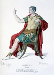 Pompeen hahmo teatteriteoksessa Sertorius - Full Theatre: (Corneillen näytelmien kokoelma) Geffroyn piirustus, kaiverrus Delanoux - toim. Laplace, Sanchez et Cie, Pariisi 1884
