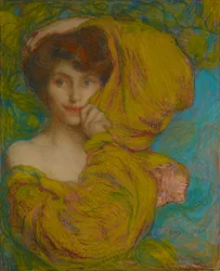 Nuori nainen keltaisella huivilla, c. 1900.