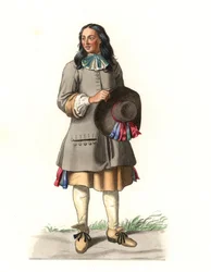 Ranskalainen talonpoika 1600-luvulla, Jean Saint Jeanin vuodelta 1679 tehdyn kaiverruksen jälkeen - Litografia Edmond Lechevallier-Chevignardin (1825-1902) kuvituksesta "Costumes historiques des 16e"
