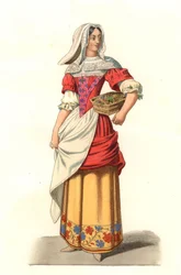 Ranskalainen talonpoika 1600-luku, Jean Saint Jeanin kaiverruksesta - Litografia Edmond Lechevallier-Chevignardin (1825-1902) kuvituksesta teoksesta "Costumes historiques des 16th
