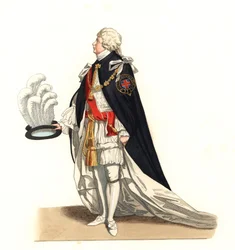 George Frederic Auguste (1727-1760), Walesin prinssi, Englanti 1700-luku - Litografia perustuu Edmond Lechevallier-Chevignardin (1825-1902) kuvaan teoksesta Costumes historiques des 16th