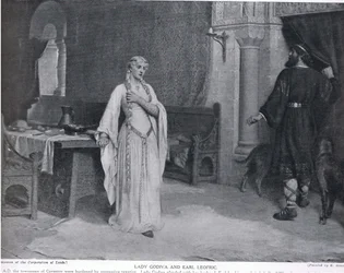 Lady Godiva ja jaarli Leofric, kuvitus teoksesta "Hutchinson