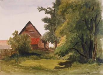 Näkymä Hampsteadiin ja navetta vasemmalla, Hampstead, Camden, Lontoo, 1842