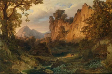 Edmund von Wörndle Romanttinen maisema iltavalossa 1859