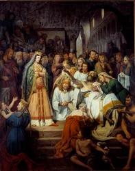 Fredegonden elämän piirre kuuluu myös "Saint Pretextatin kuolema, eveque de Rouen". Fredegonde (545-597), Chilperic I:n vaimo katselee Pretextat de Rouenia, jonka hän murhasi Rouenin katedraalissa vuonna 586. Edouard Cibotin (1799-1877) maalaus 18
