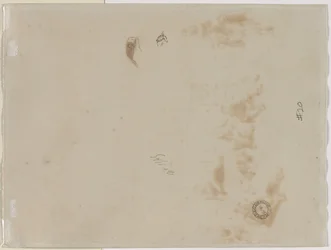 Luonnos miehestä, jolla on käsivarsi ylhäällä, ja luonnos kypärästä, 1878.