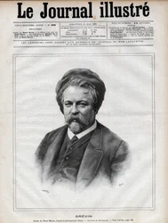 Alfred Grevin (1827-1892) kuvanveistäjä, sarjakuvapiirtäjä, sarjakuvapiirtäjä, sarjakuvapiirtäjä ja ranskalaisten teatteripukujen suunnittelija - Navellierin kaiverrus Nadarin valokuvan jälkeen "The Illustrous Journal" -lehdessä vuonna 1892