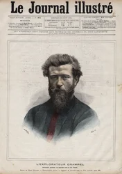 Ranskalaisen Keski-Afrikan tutkimusmatkailijan Paul Crampelin (1864-1891) muotokuva - Navellierin kaiverrus "Kuvallinen päiväkirja" vuodelta 1891
