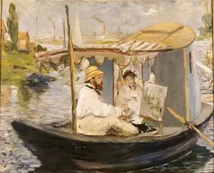 Claude Monet maalaamassa ateljeeveneessään