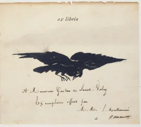 Edouard Manetin litografiama ex-libris kuvaamaan: Edgar Allen POE. Varis. Korppi. Käännös Stéphane Mallarmé ja kuvitus Edouard Manet