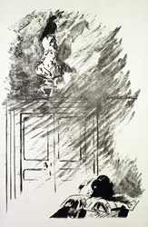 Kuvitus "Korppi", kirjoittanut Edgar Allen Poe