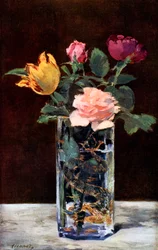 Asetelma ruusuilla ja tulppaanilla lohikäärmemaljakossa, 1882 1931.