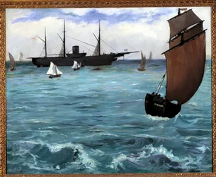 Amerikkalaisella laivalla Kearsarge on Boulogne sur mer. Edouard Manetin (1832-1883) maalaus 1864. Yksityinen kokoelma