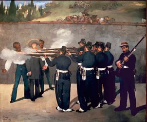 Keisari Maximilianin teloitus. Meksikolainen Maximilian I ammuttiin 14. kesäkuuta