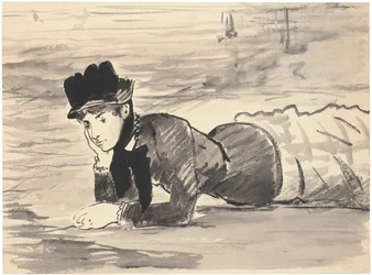 Nainen makaa rannalla. Annabel Lee, noin 1881
