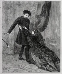 Edmond Dantès ja Mercédès - Rioun kaiverrus Alexandre Dumas vanhemman (1802-1870) teoksessa "Monte-Criston kreivi" (Monte-Cristo), julkaisija Jules Rouff & Cie