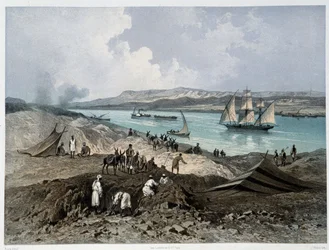 Näkymä kanavasta G. Nicolen Suezin kanavan avajaisissa. 1869