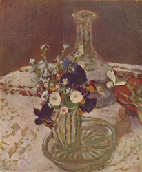 Kimppu orvokkeja, unohtumattomia ja päivänkakkaraja noin 1900, c1900, 1946