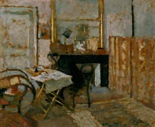 K.X. Roussel lukemassa, noin 1904 (öljy kartongille).