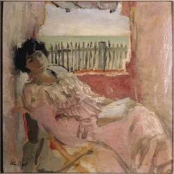 Lucy Hessel meren rannalla, noin 1904